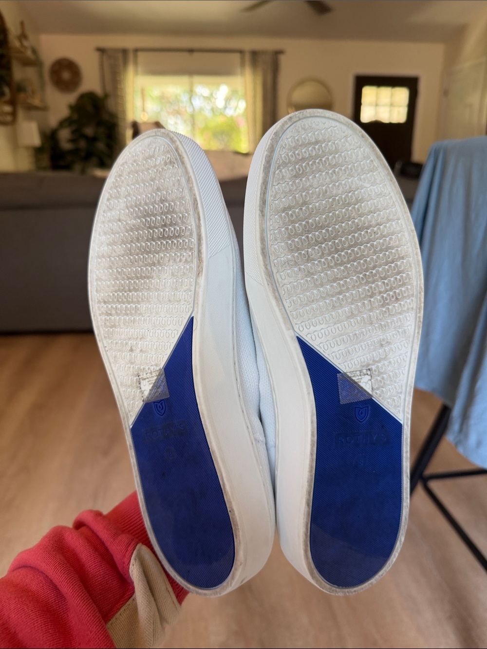 Rothy's White Slip-On Sneakers with Navy Heel Trim - Picture 3 of 5